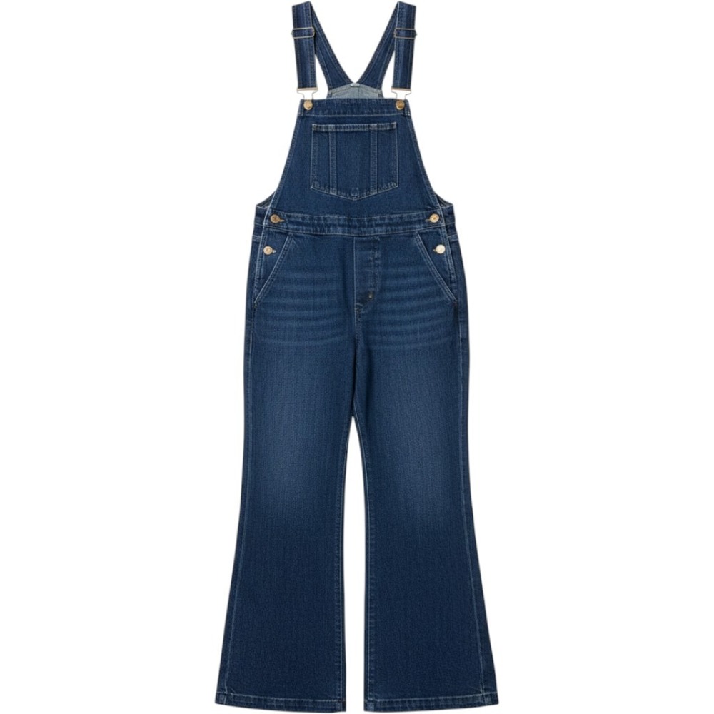 FRAME Denim Le High Flare Overalls Medium M Blue Side Zip Wide Leg 70s